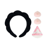 Makeup Application Set with Cloud Headband, Blending Sponges, and Powder Puffs (Black)