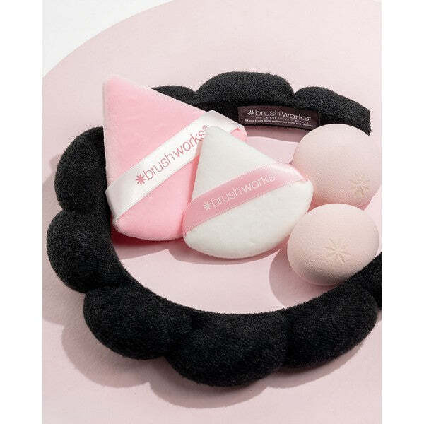 Makeup Application Set with Cloud Headband, Blending Sponges, and Powder Puffs (Black)
