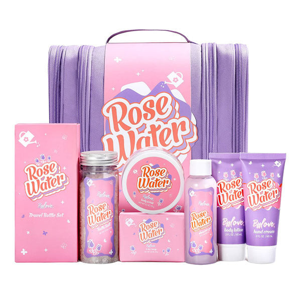 Rose Water Scented Bath and Body Gift Set with Travel Accessories