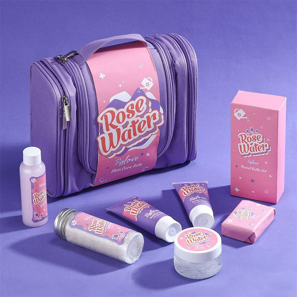 Rose Water Scented Bath and Body Gift Set with Travel Accessories