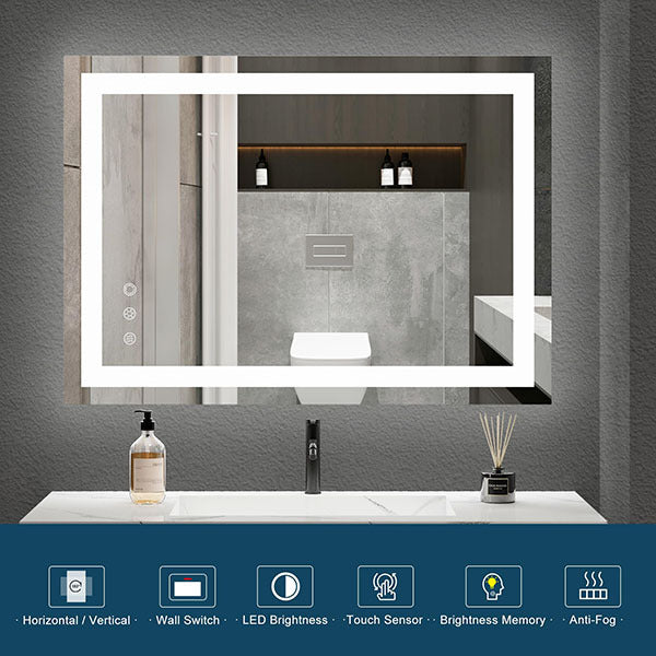 LED Bathroom Vanity Mirror with Anti-Fog Touch Controls, 140x70cm