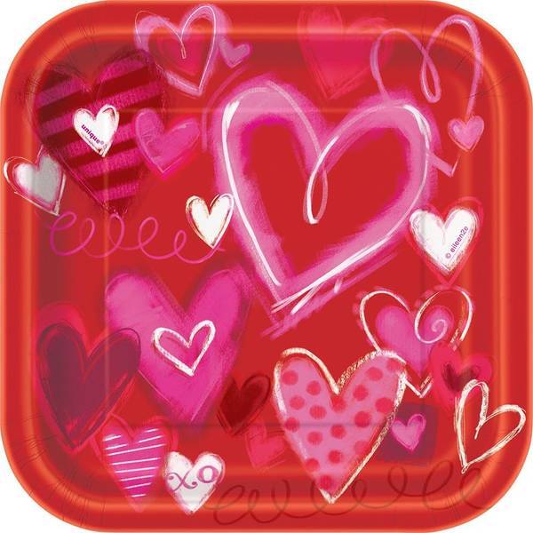 Valentine Hearts Paper Party Plates Pack of 10