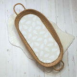 Oval Baby Changing Mat with Palm Bay Leaf Print in Greige