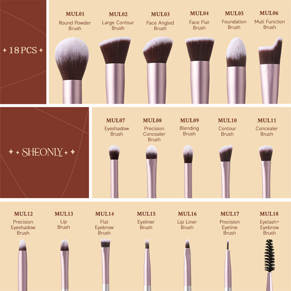18-Piece Professional Makeup Brush Set with Storage Accessories