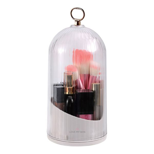 Rotating Cosmetic Brush Holder with Transparent Dust Cover