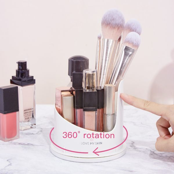 Rotating Cosmetic Brush Holder with Transparent Dust Cover