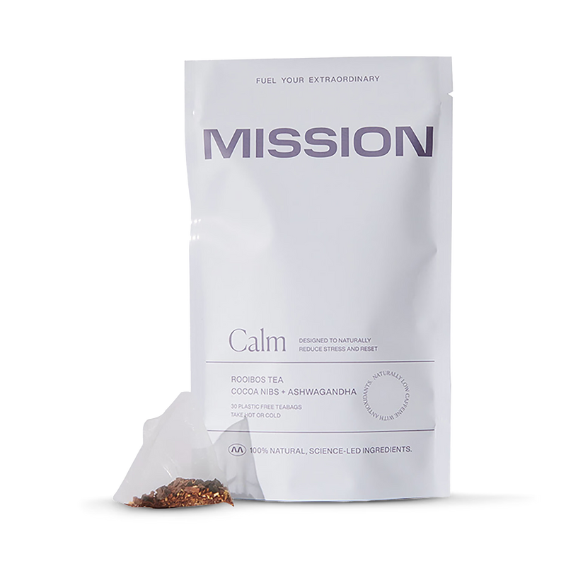 Calming Rooibos Tea Blend with Cocoa Nibs and Ashwagandha, 30 Plastic-Free Pyramid Teabags