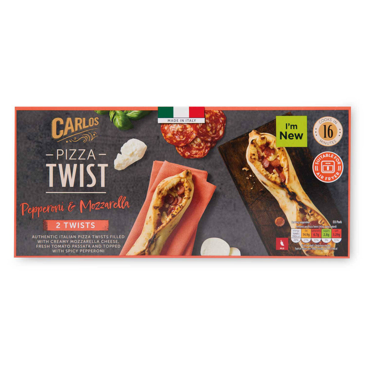 Salami Mozzerella Pizza Twist frozen snack (British brand)