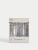 Clear plastic salt and pepper mills (British brand)