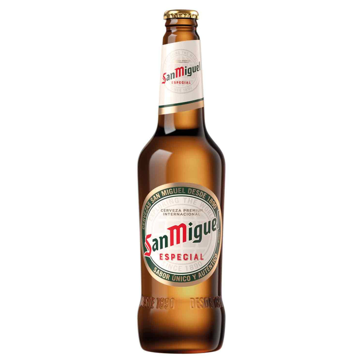 San Miguel beer with 5.0% ABV, imported from the UK