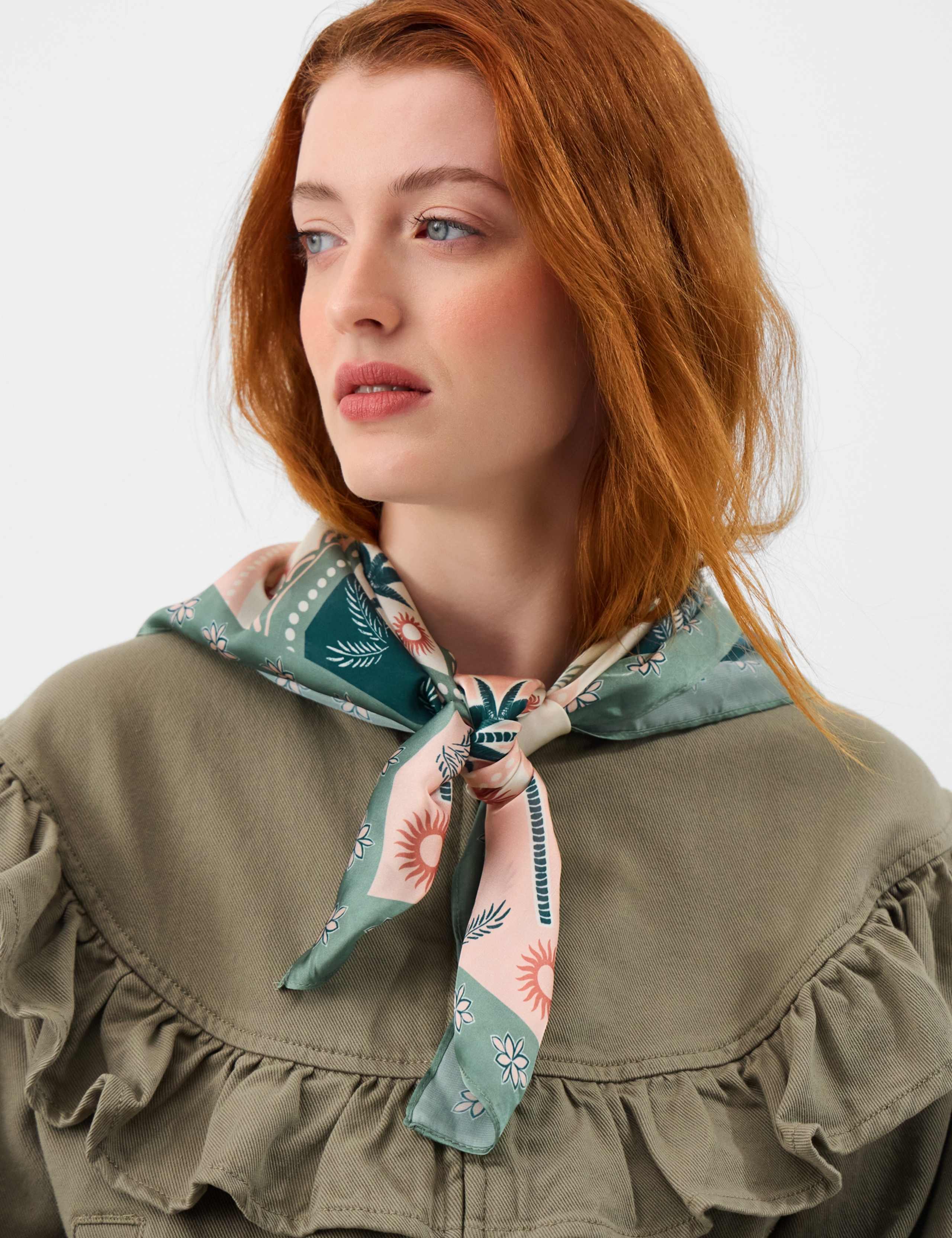 Accessorize satin square scarf with palm print, imported from the UK
