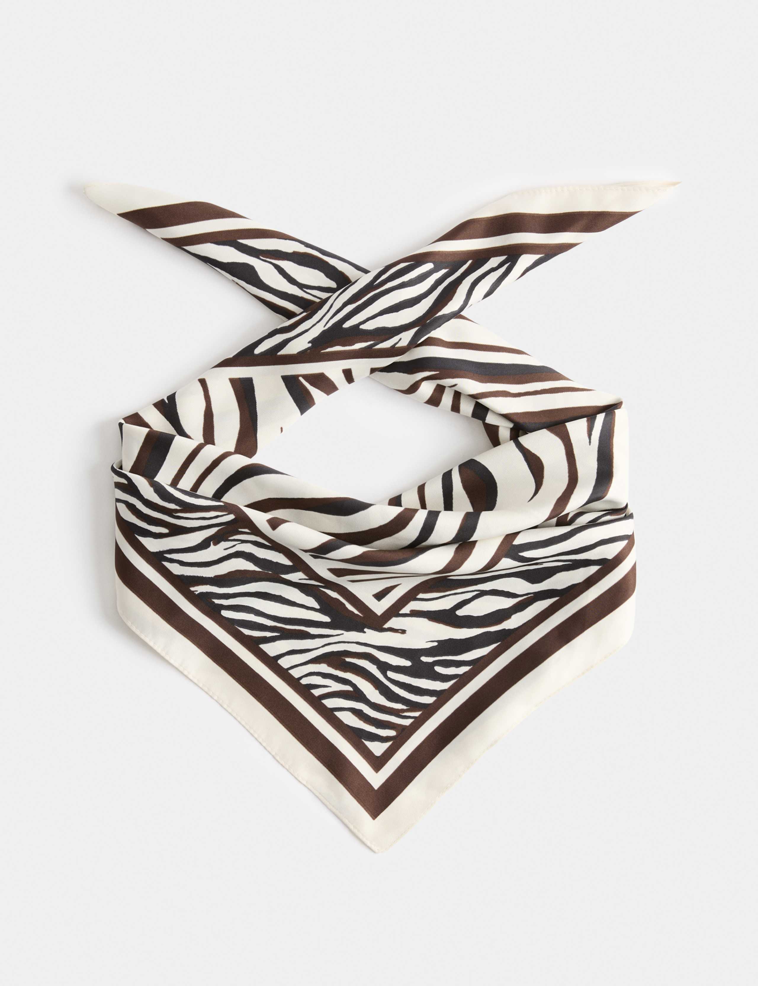 M&S satin printed scarf animal print 70cm, imported from the UK
