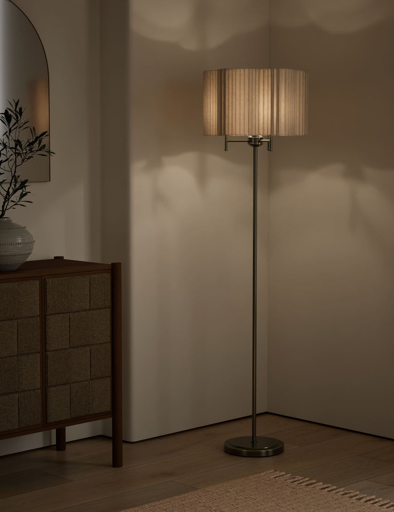 Scallop pleated shade brass base floor lamp (British brand)