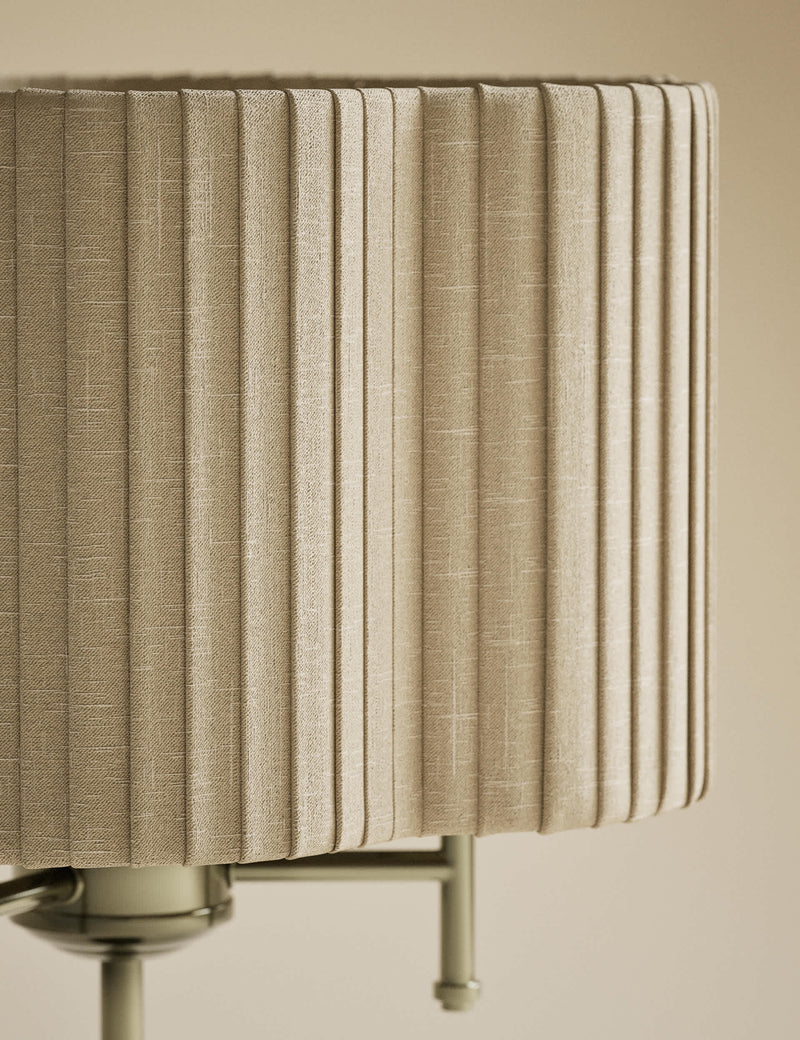 Scallop pleated shade brass base table lamp, imported from the UK