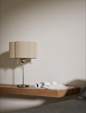 Scallop pleated shade brass base table lamp, imported from the UK