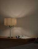 Scallop pleated shade brass base table lamp, imported from the UK