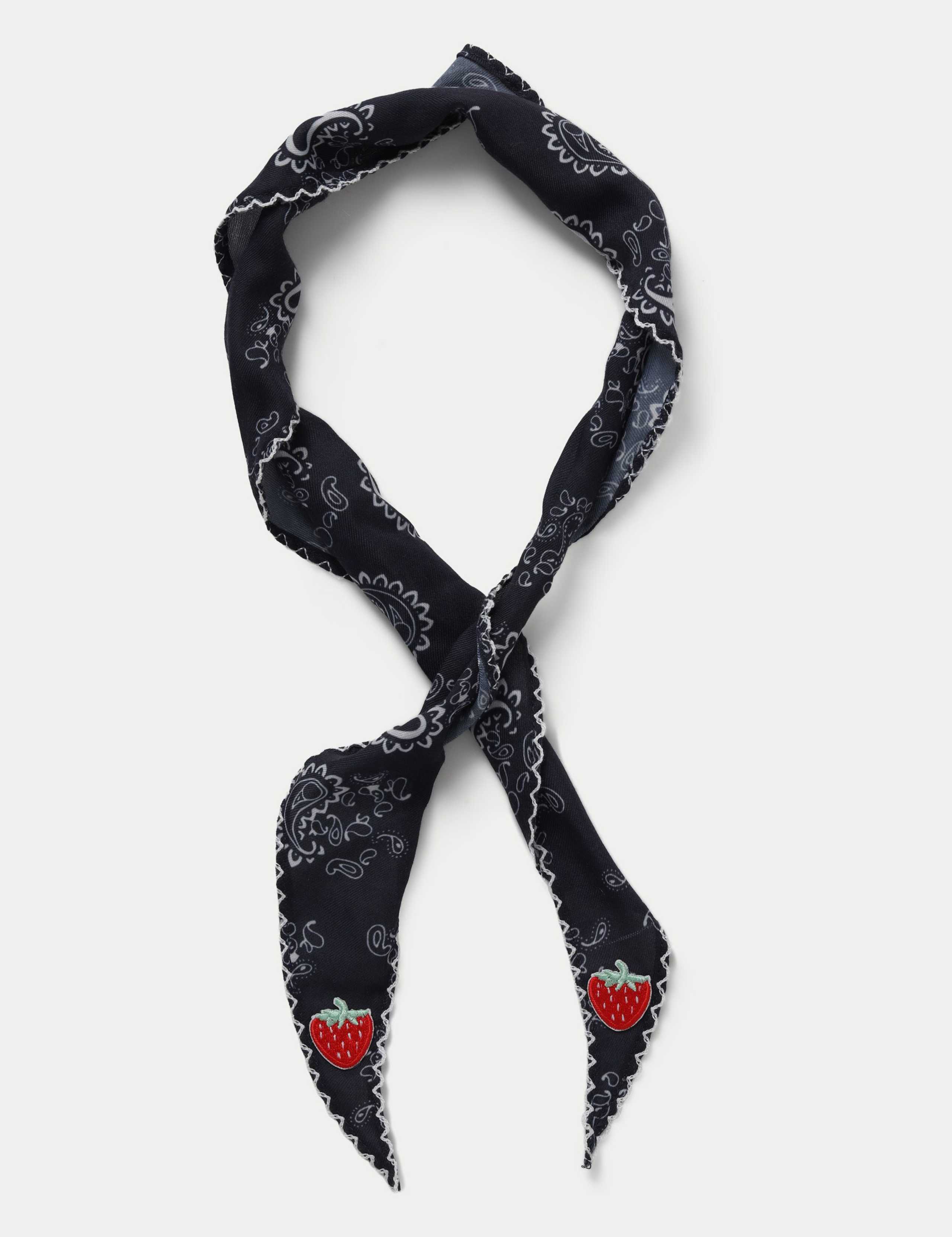 Scallop edge Paisley scarf with strawberry patches (British brand)
