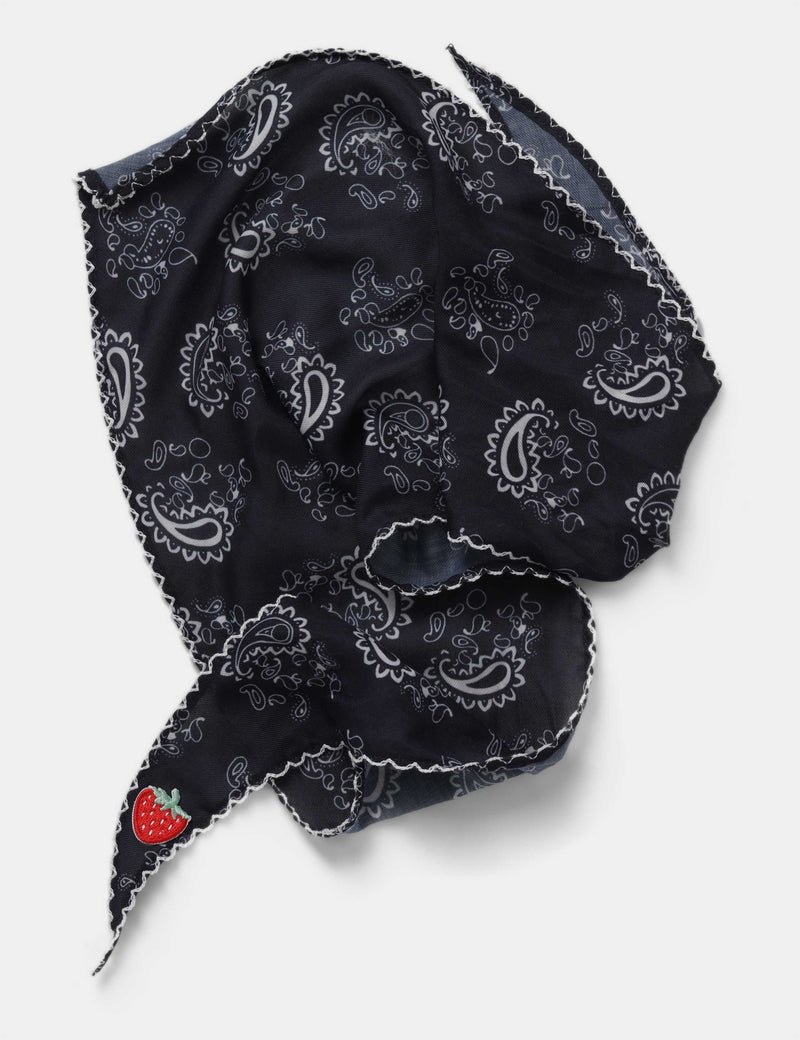 Scallop edge Paisley scarf with strawberry patches (British brand)