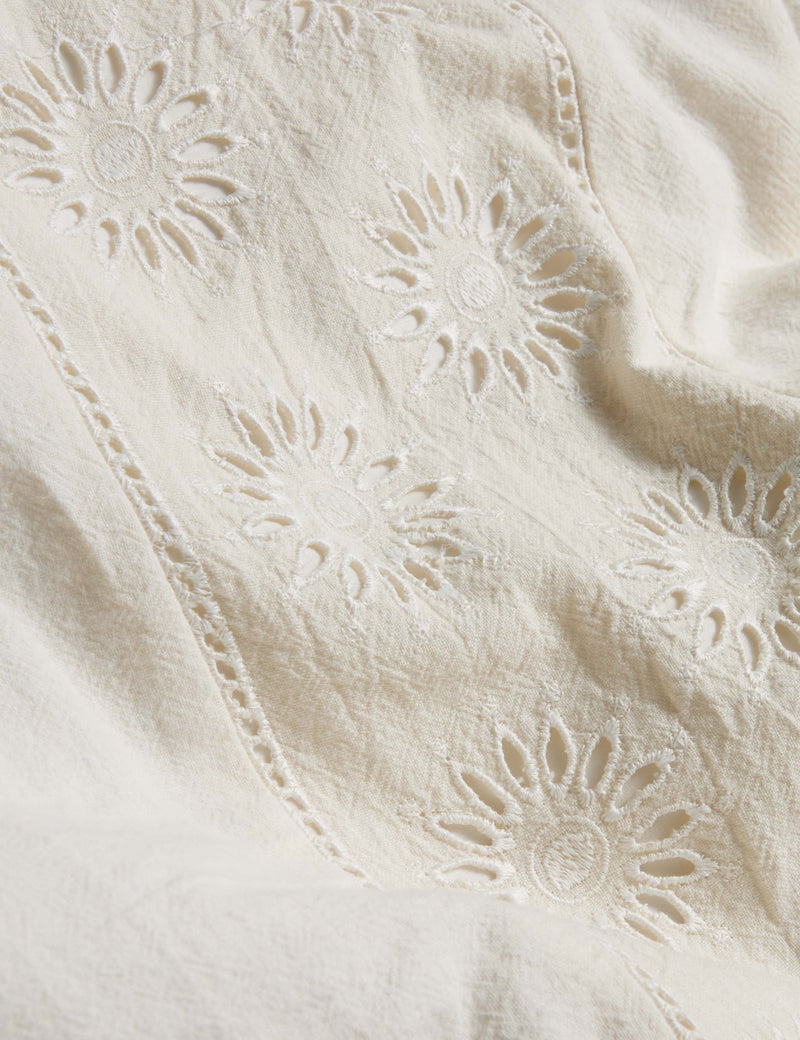 Schiffli embroidered panel bedding set with linen cotton blend, UK version