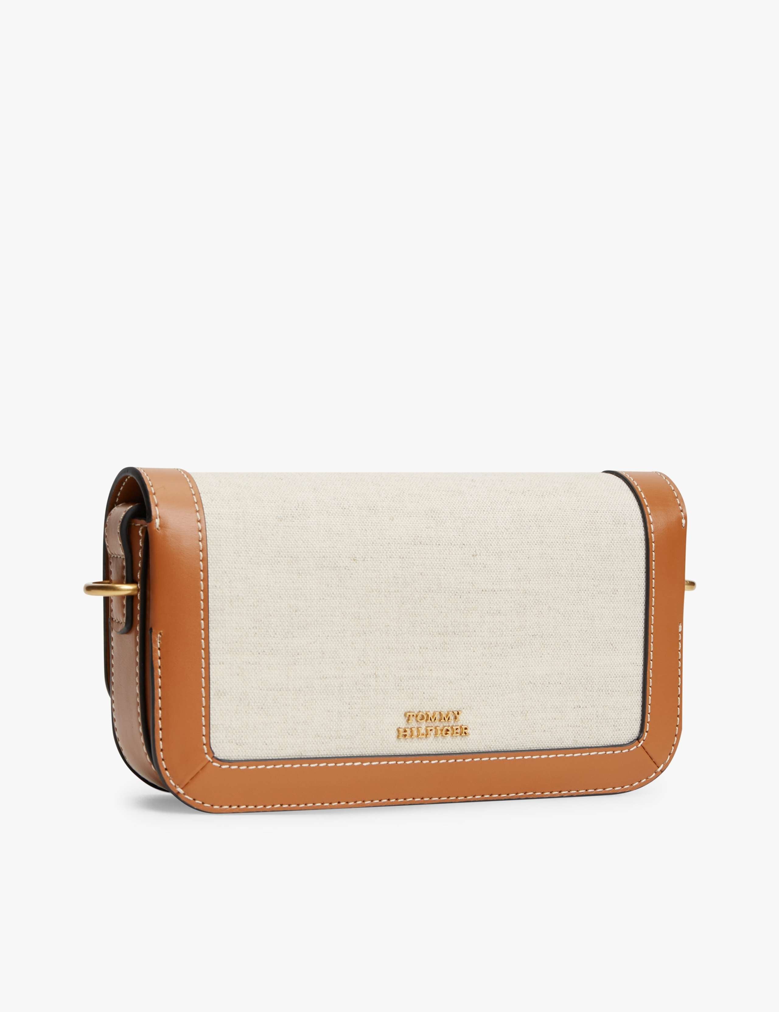 Tommy Hilfiger Script Canvas cross body bag with leather trim, UK version