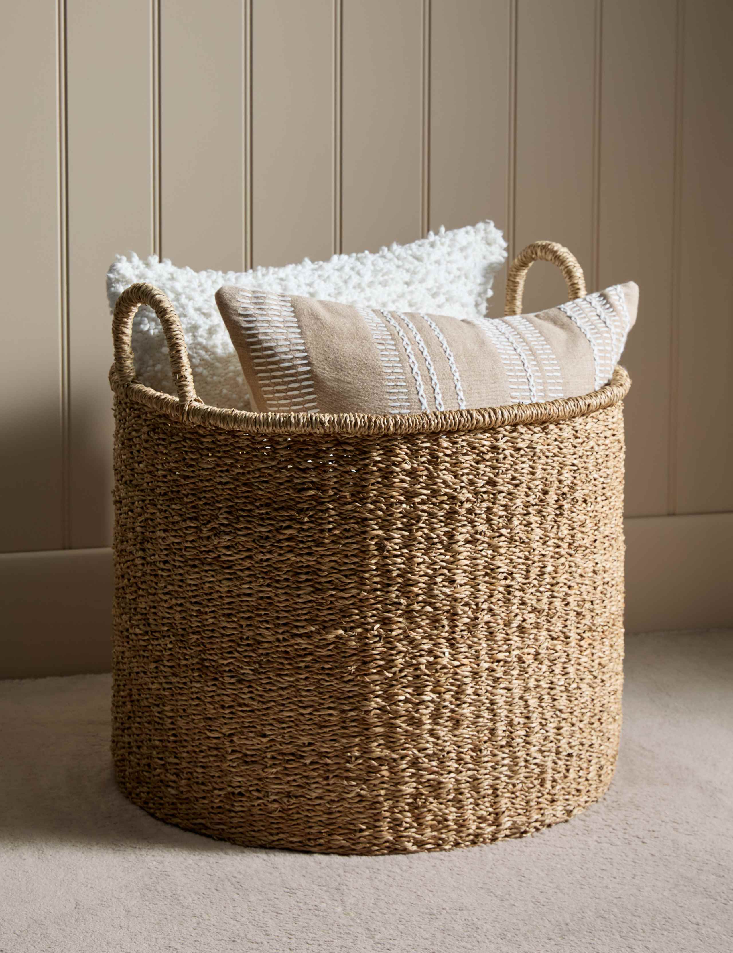 Seagrass large round storage basket, imported from the UK