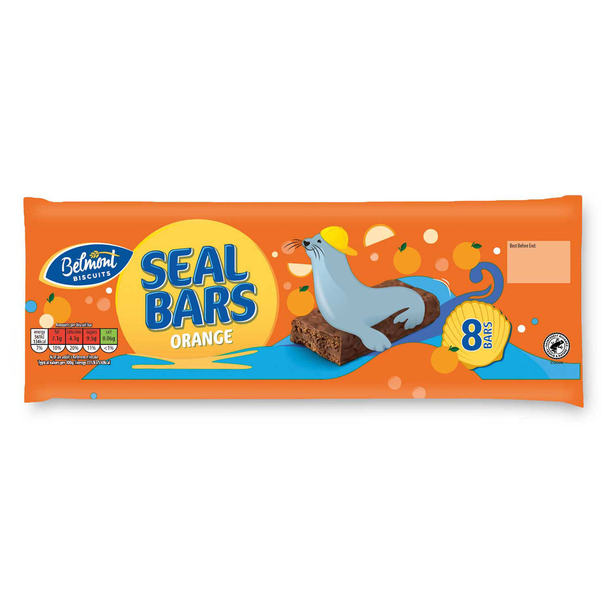 Belmont Seal Bars chocolate coated snack, imported from the UK