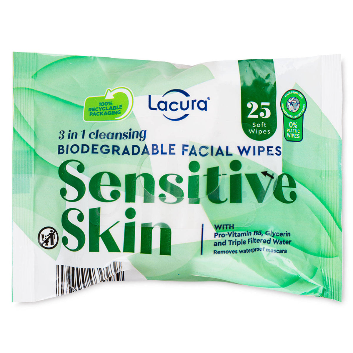 Sensitive facial wipes re-sealable pack, imported from the UK