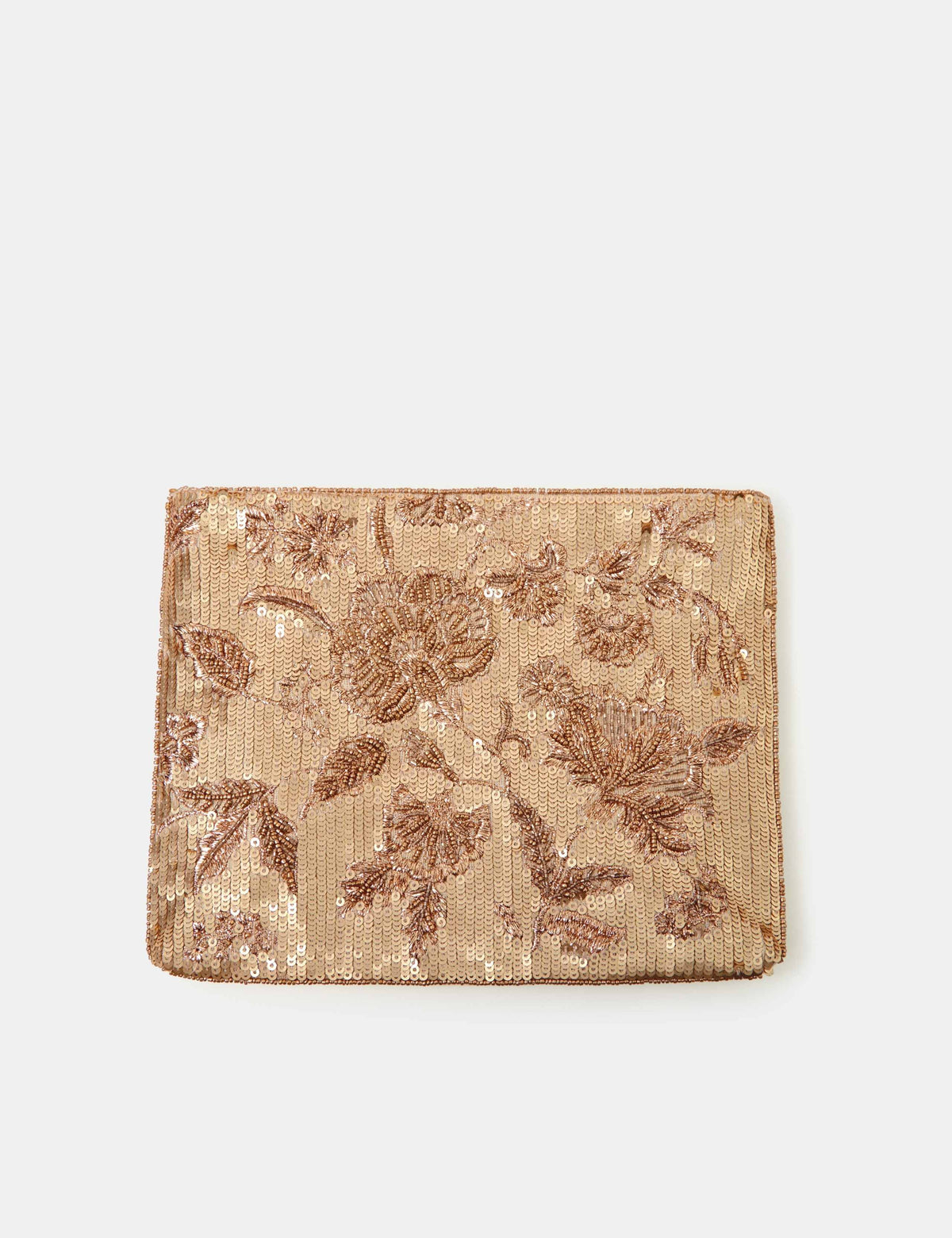 Accessorize sequin clutch bag with floral beaded chain strap (British brand)