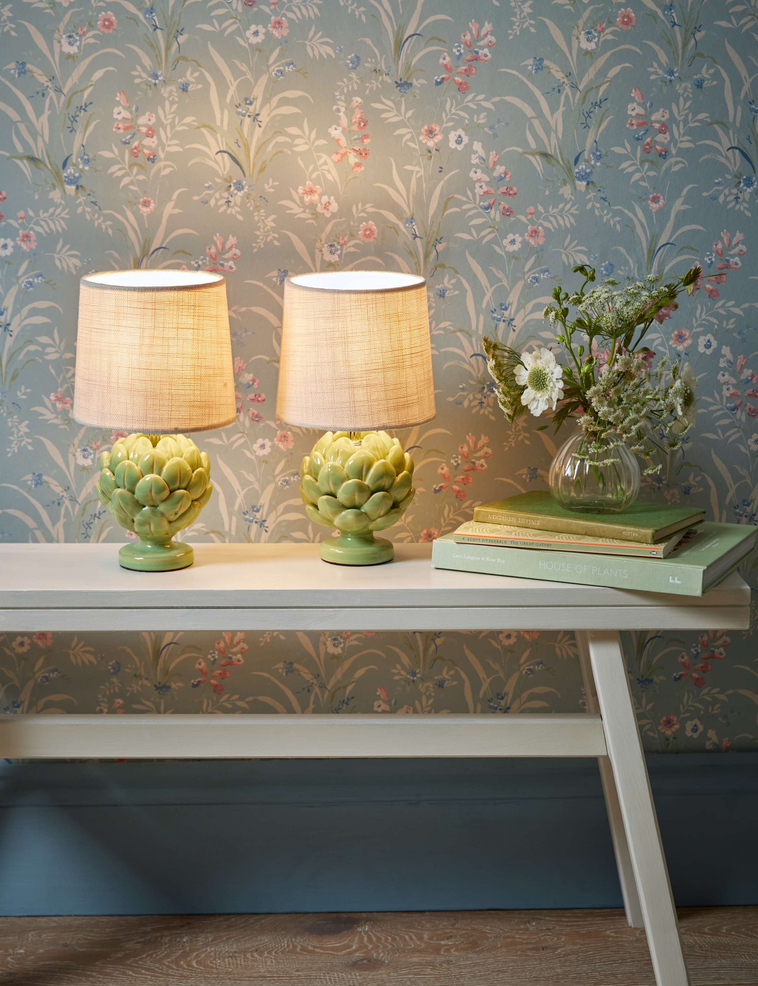 Laura Ashley artichoke ceramic table lamp set, UK version