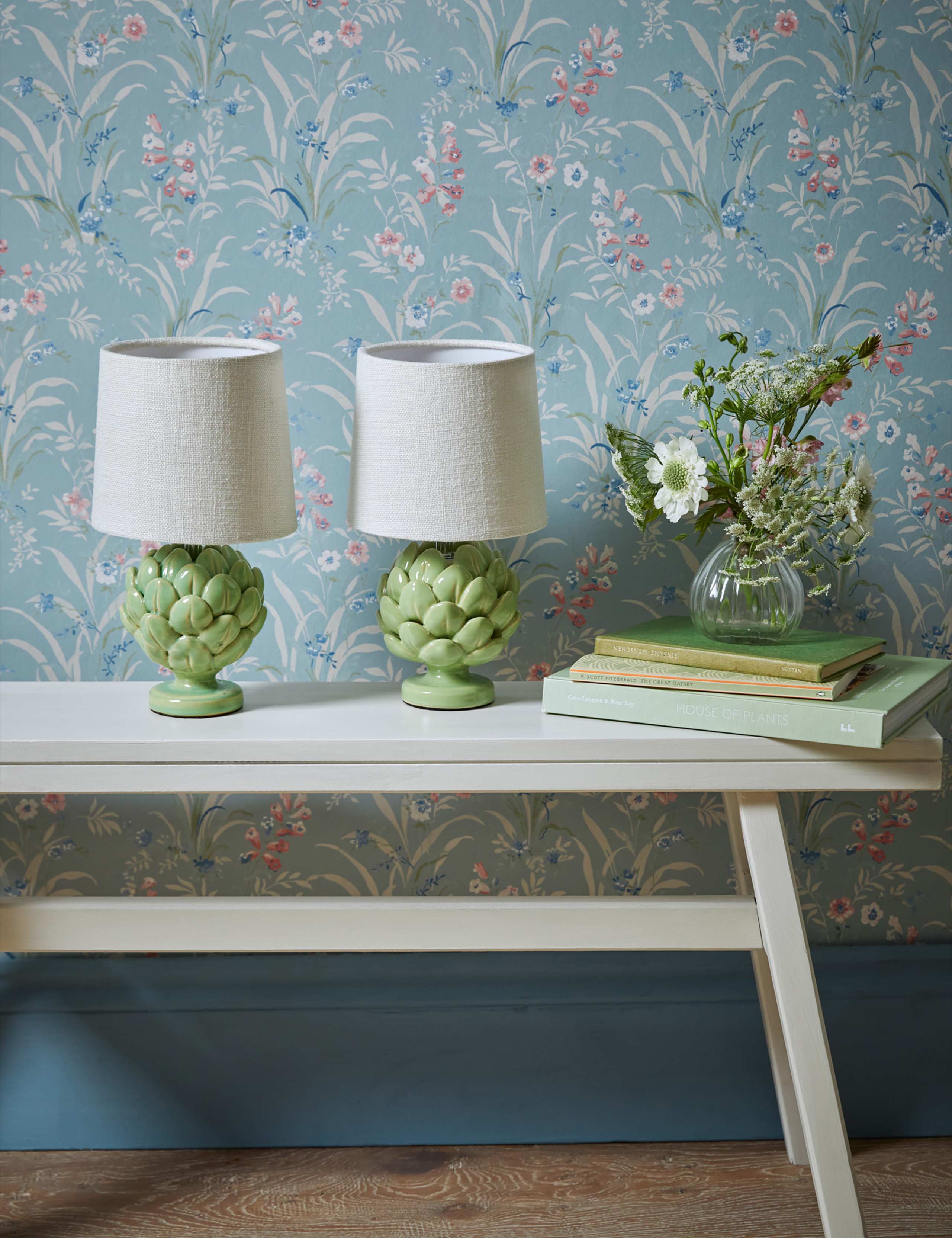 Laura Ashley artichoke ceramic table lamp set, UK version