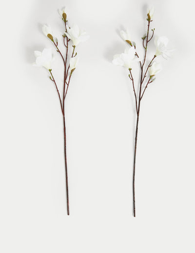 Sett med 2 kunstige magnoliablomster enkeltstilker