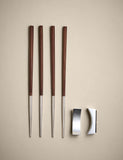 Set of two chopsticks with rests in metal and wood, UK version