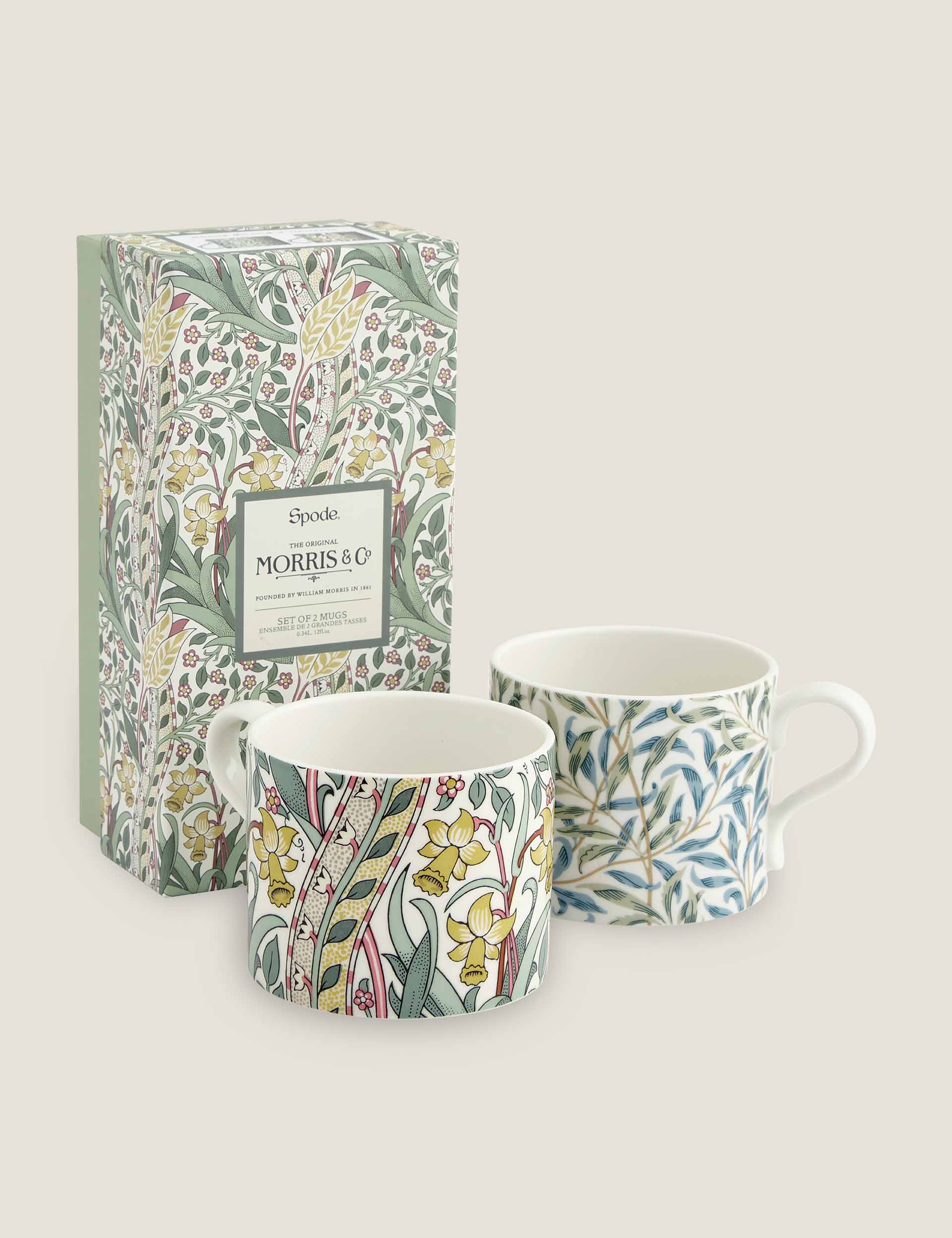 Morris & Co Daffodil Mugs set of 2 porcelain (British brand)