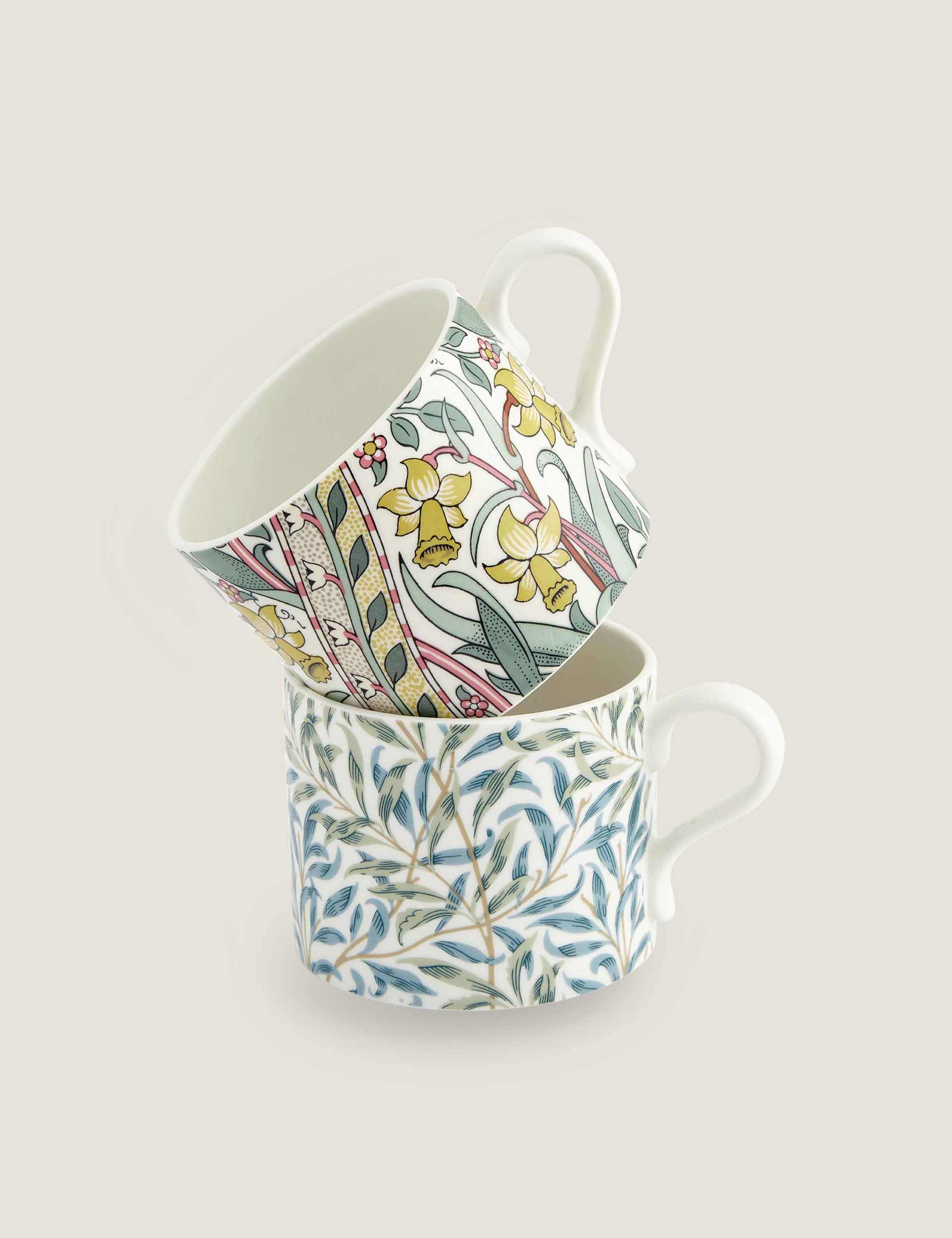Morris & Co Daffodil Mugs set of 2 porcelain (British brand)