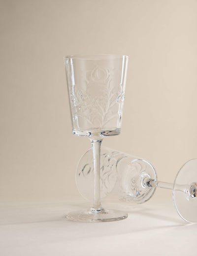 M&S Set of 2 Embossed Floral Wine Glasses- Buy online at McGrocer