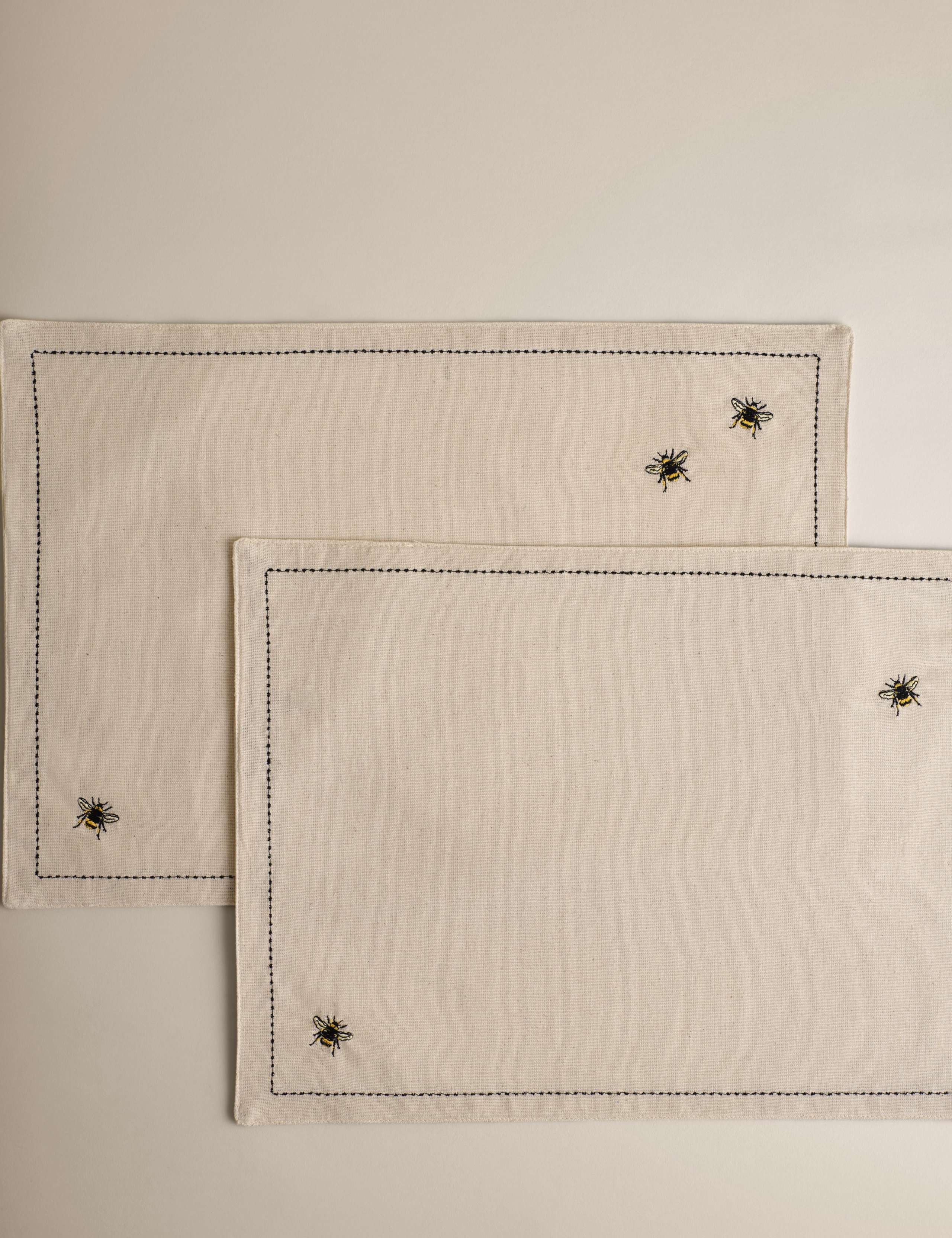 Set of 2 Embroidered Bee Cotton Placemats