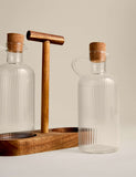 Glass oil pourers set of two with acacia wood caddy (British brand)