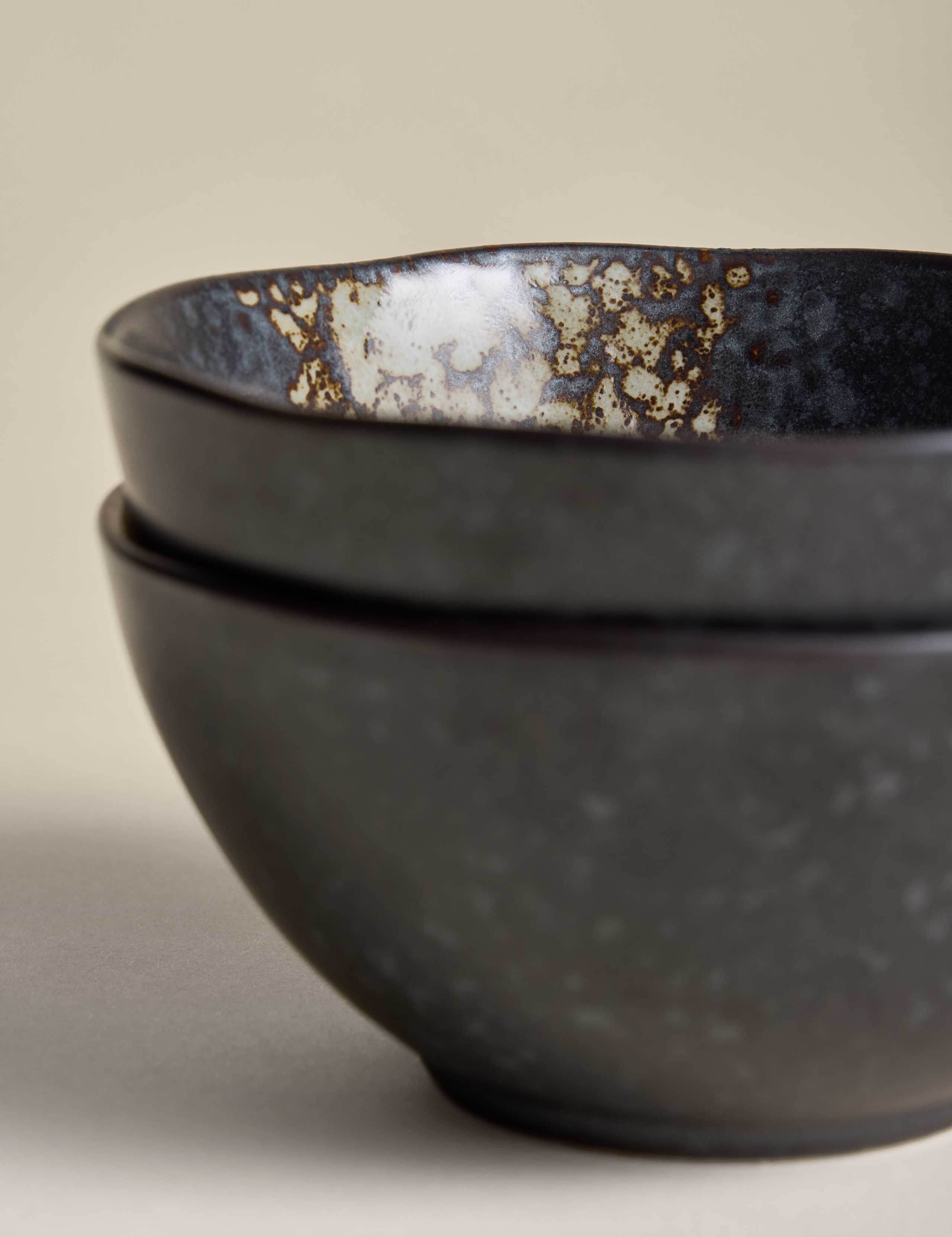 Set of 2 oxidised soy stoneware nibble bowls, imported from the UK