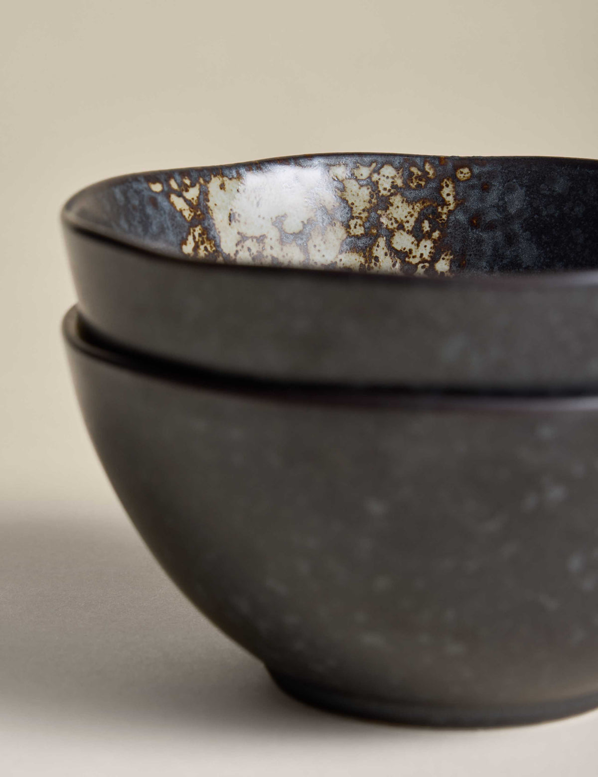 Set of 2 oxidised soy stoneware nibble bowls, imported from the UK