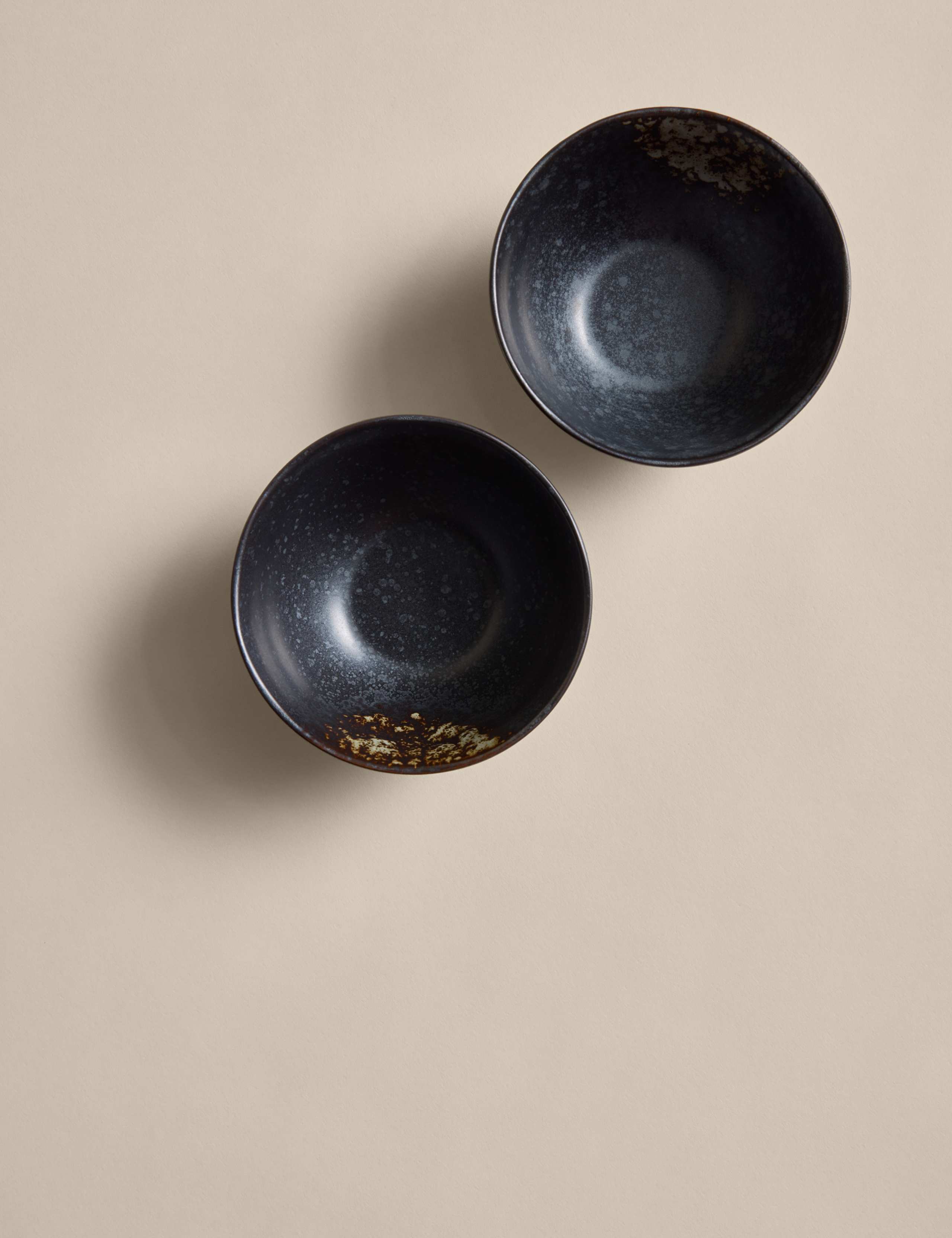 Set of 2 oxidised soy stoneware nibble bowls, imported from the UK