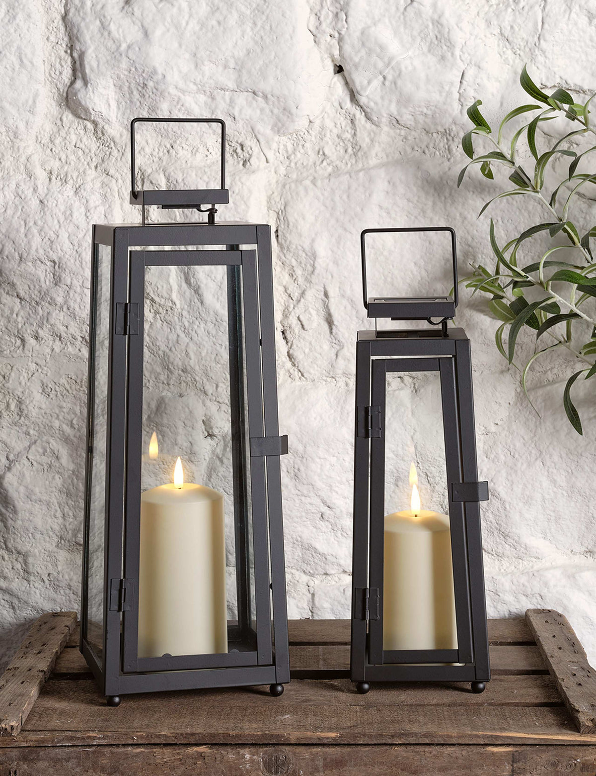 Porto solar lanterns set of 2 with TruGlow candles (British brand)