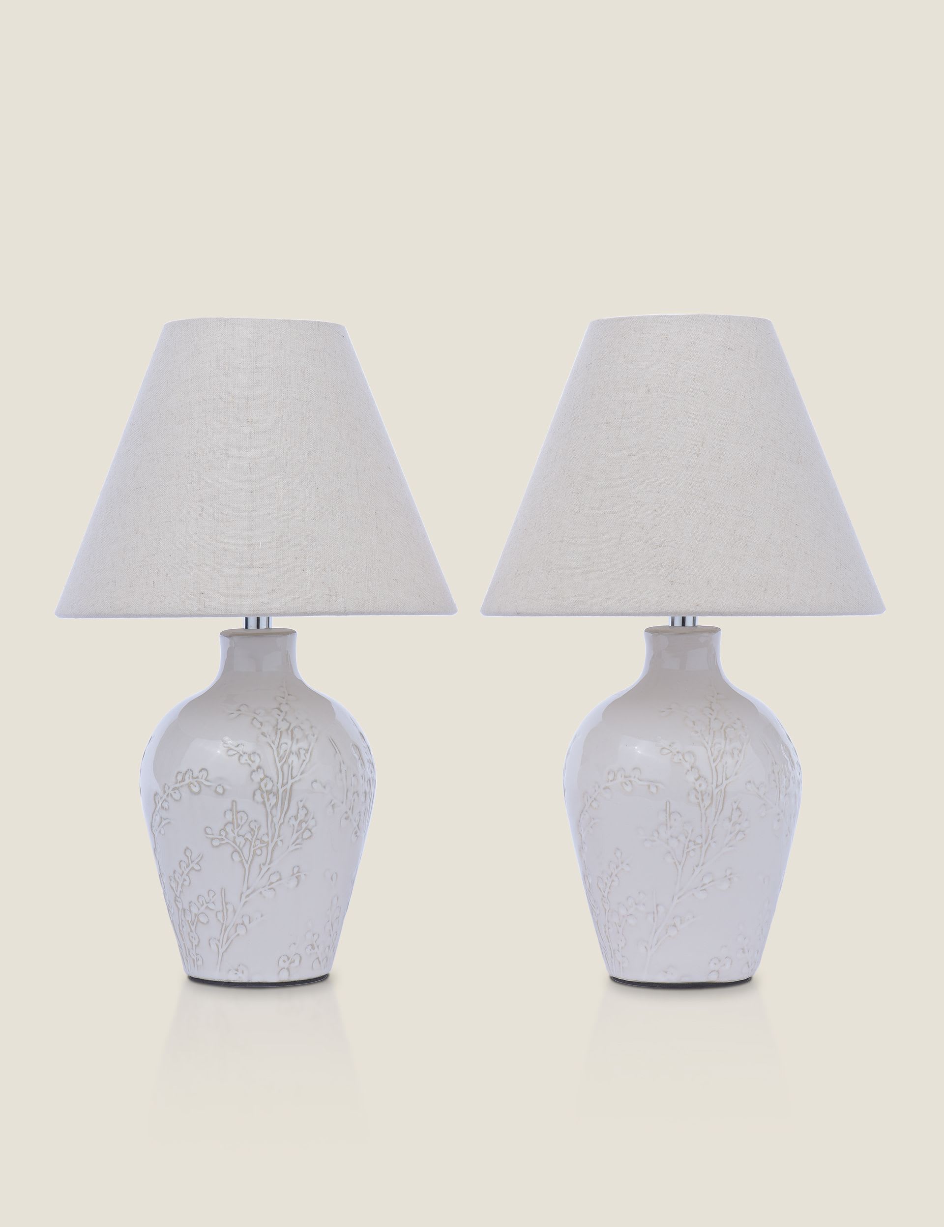 Laura Ashley set of 2 pussywillow table lamps ceramic base - British product