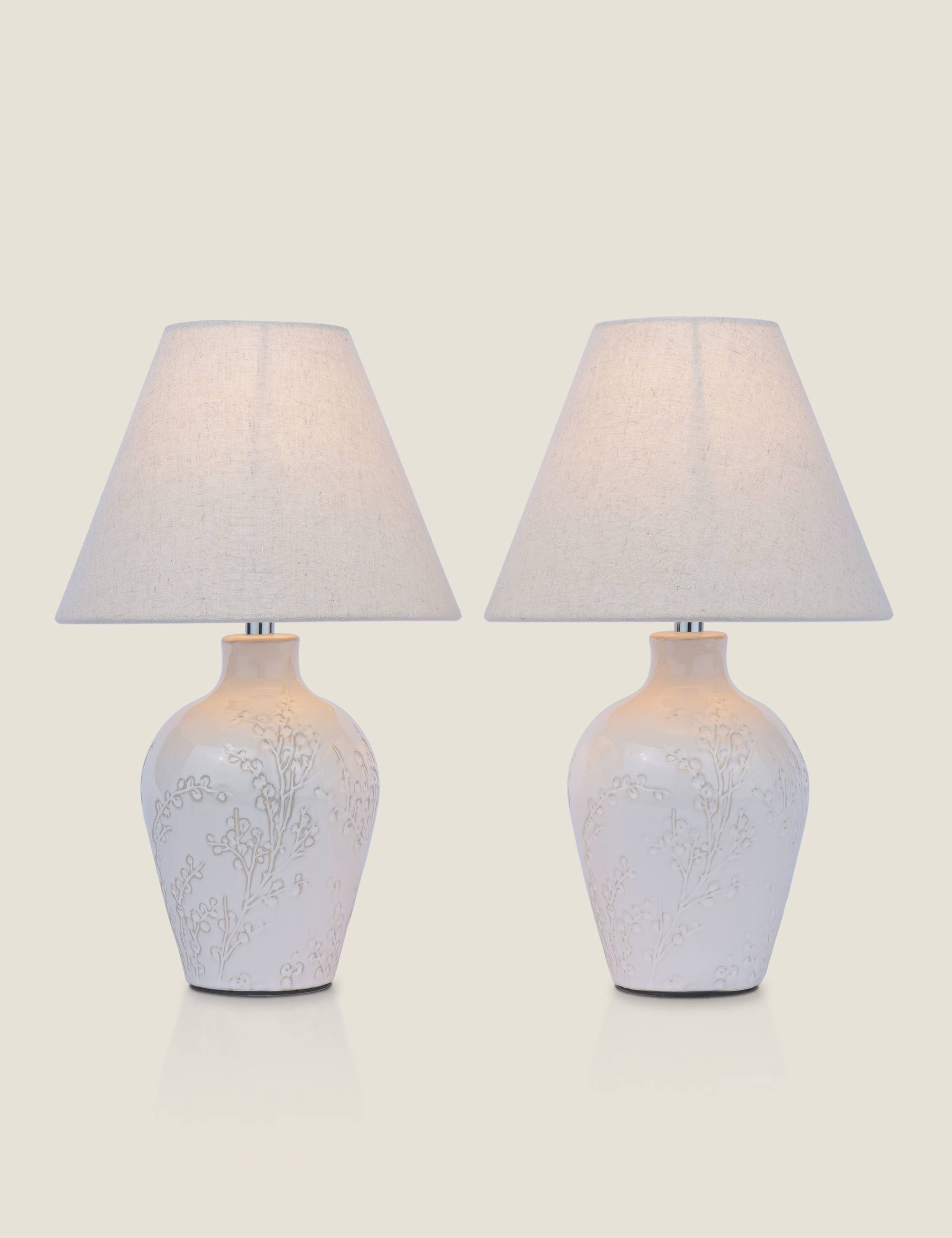 Laura Ashley set of 2 pussywillow table lamps ceramic base - British product