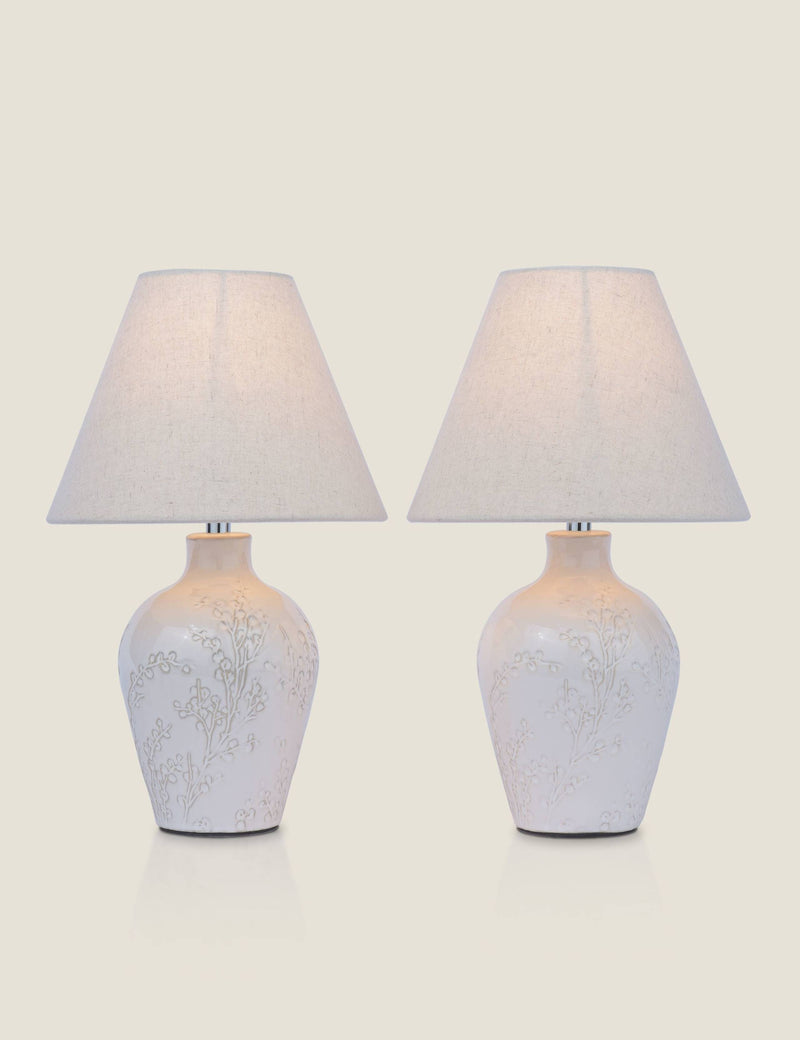 Laura Ashley set of 2 pussywillow table lamps ceramic base - British product