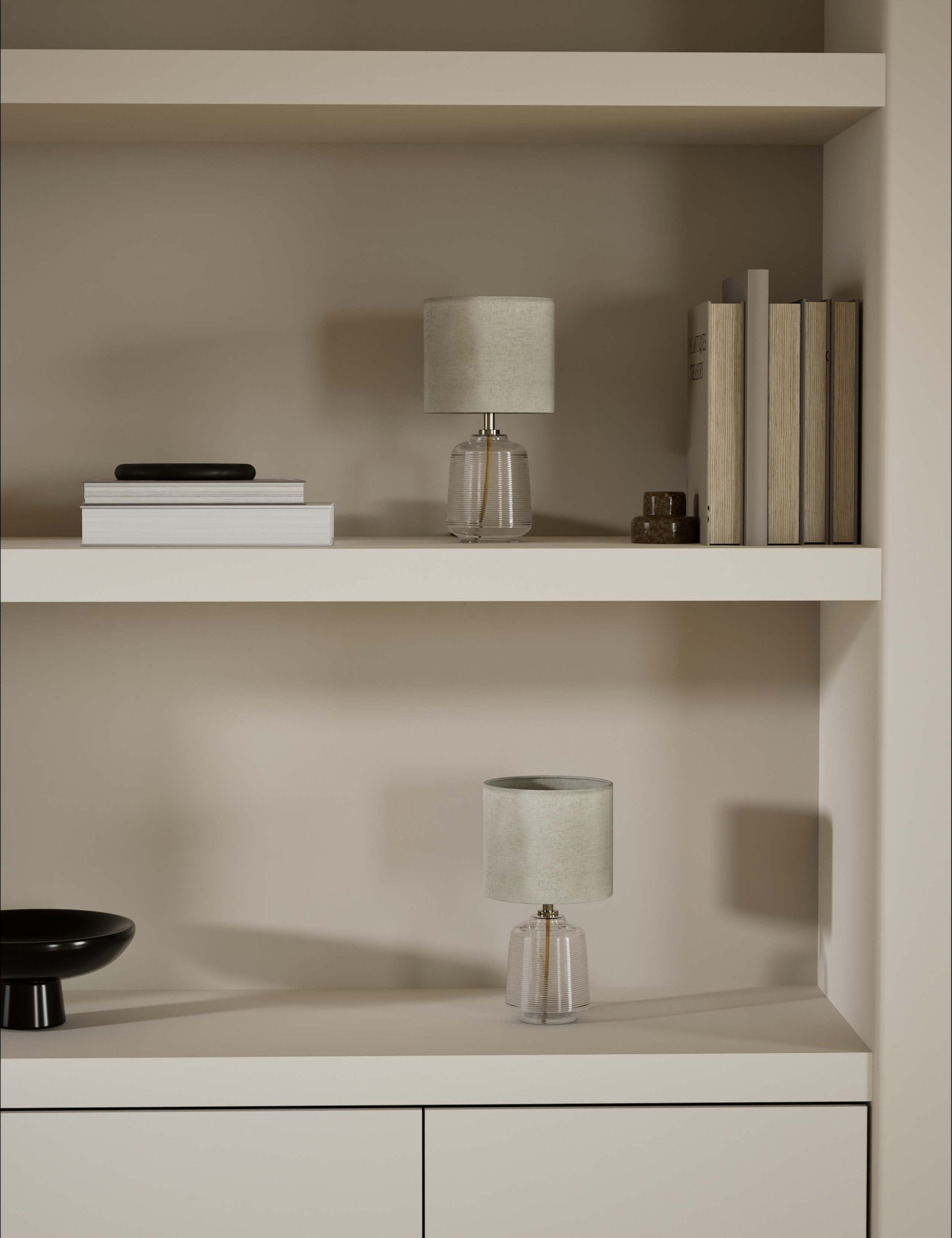 Ribbed glass table lamps set of 2 small, imported from the UK