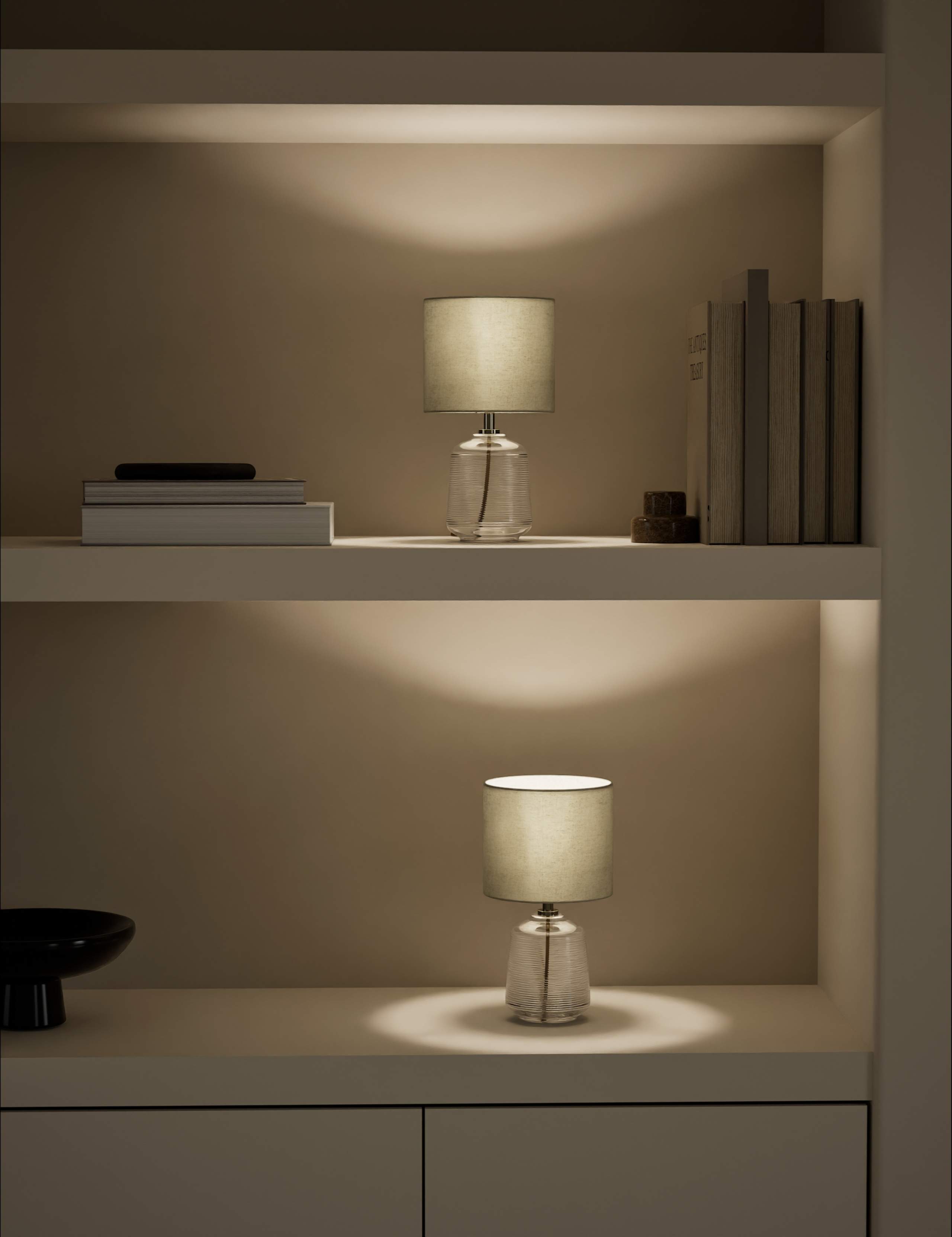 Ribbed glass table lamps set of 2 small, imported from the UK