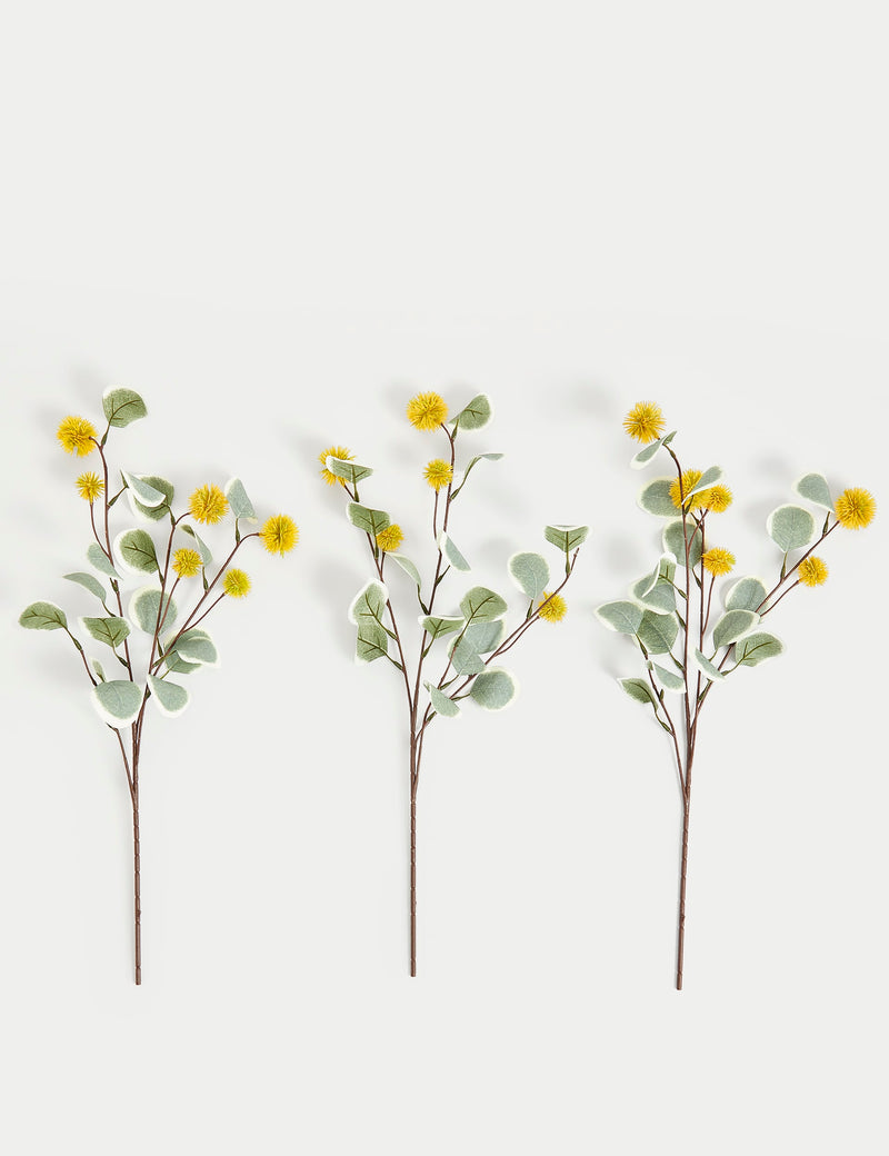 Set of 3 artificial eucalyptus single stems (British brand)
