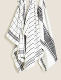 Set of 3 cotton rich striped tea towels (British brand)