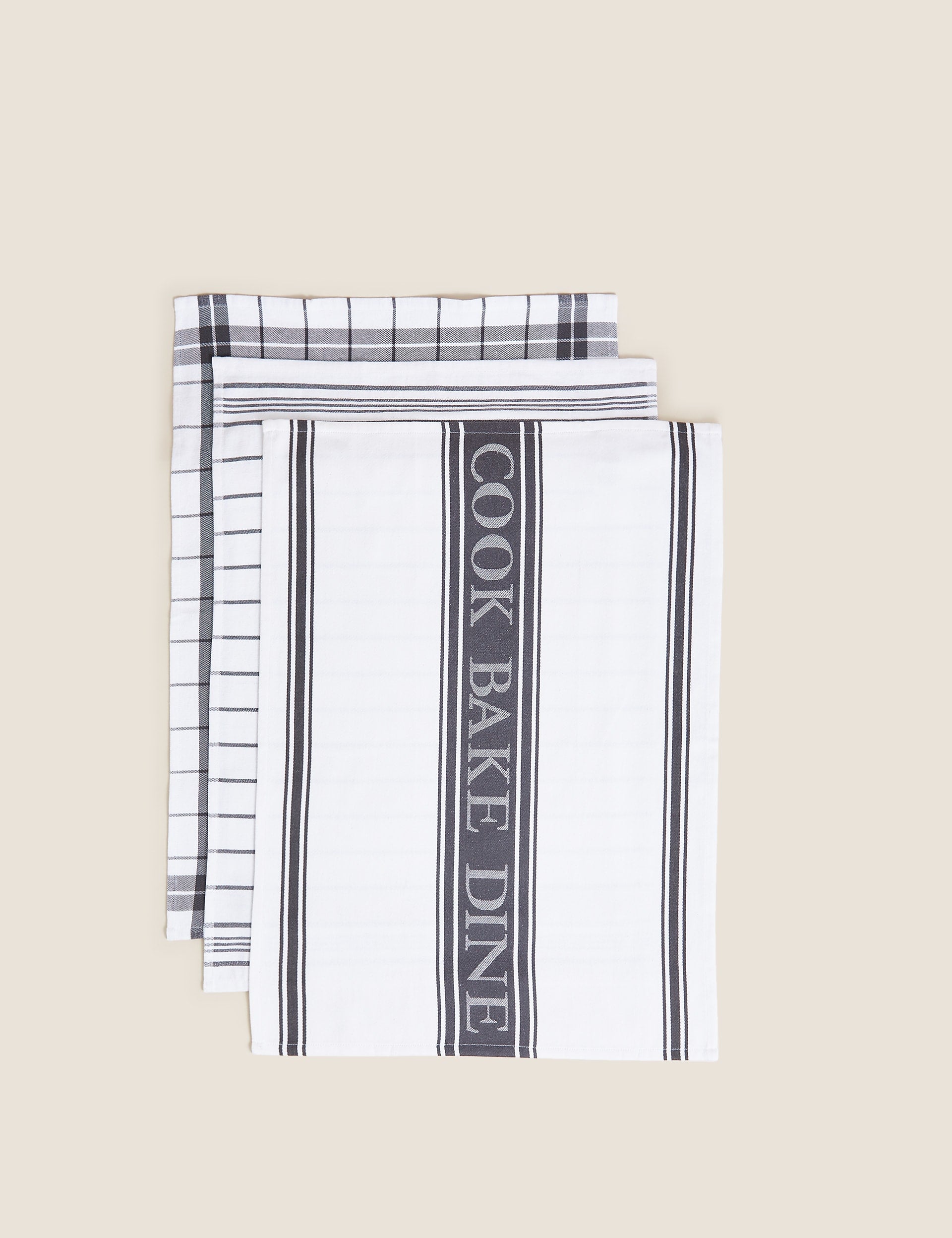 Set of 3 cotton rich striped tea towels (British brand)