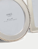 Set of three silver photo frames with square, rectangular, and circular shapes (British brand)